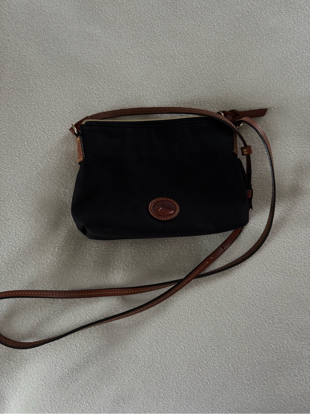 Dooney & Bourke Black Nylon Crossbody with Brown Leather Accent
